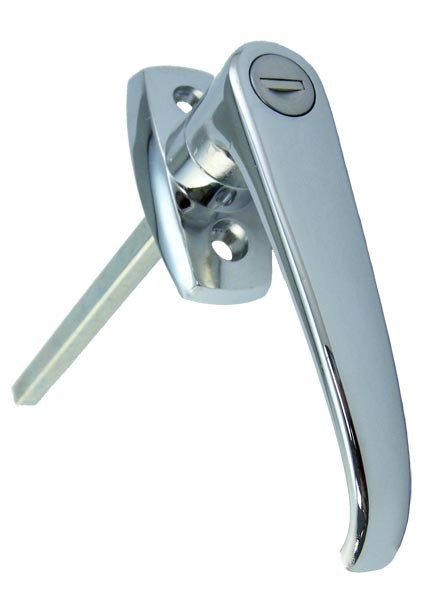 Locking L-Handle, Bright Chrome. Open Fixing, 1.5 In. Center To Center. Random Keyed. AE9-00167 CH RK |Austin Hardware