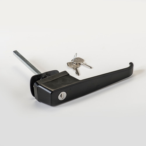 Heavy Duty Locking Handle, Left Handed, 90 Cw Rotation, 185mm Length. Black Powder-Coating Finish. Mounting Holes At 44mm Centers Are Totally Hidden When Handle Is Locked. Keyed Fs 887. AE9-01071 BLK FS887 |Austin Hardware