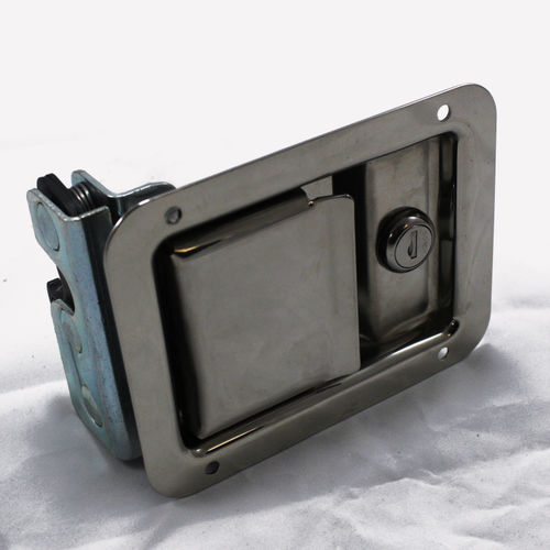 Eberhard Rotary Paddle Latch, Stainless Steel, With Holes, Keyed 508 With Cylinder Loose. Uses .55' Striker Pin. EMC 4-4373 SS 508 |Austin Hardware
