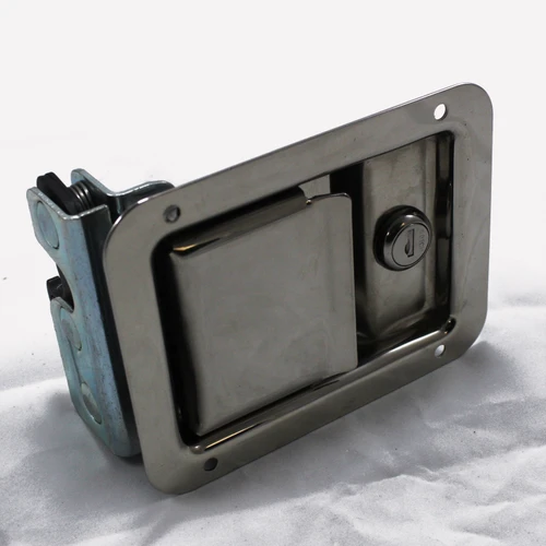 Eberhard Rotary Paddle Latch, Stainless Steel, With Holes, Keyed 509 With Cylinder Loose. Uses .55' Striker Pin. EMC 4-4373 SS 509 |Austin Hardware