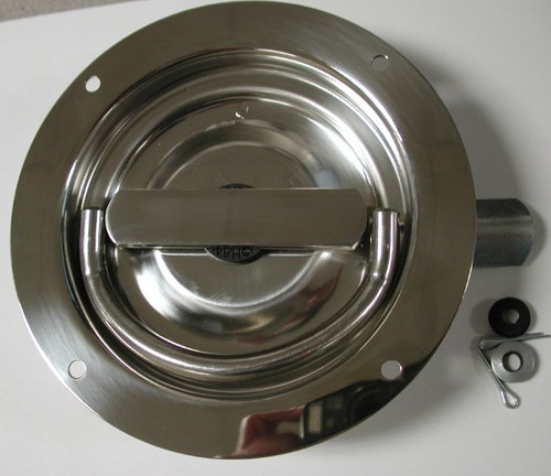 Center Latch Only, 3-Point, Non-Locking, 6 1/8 In. Od, Stainless Steel, Standard Studs, Left Hand