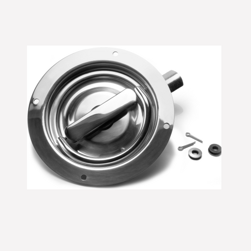 Center Latch Only, 3-Point, Non-Locking, 4 7/8 In. Od, Stainless Steel, Standard Studs, Right Hand