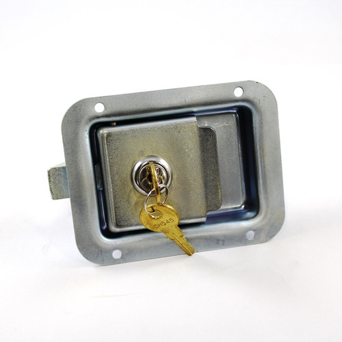 Paddle Handle Latch With Inside Release Knob, Single-Point, Key-Locking, 4-3/4 In. L X 3-5/8 In. W, 30 All-Steel Bolt, (4) 3/16 In. Mtg. Holes On 3 In. X 3-3/16 In. Centers, Zn, Keyed 545