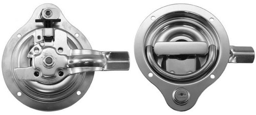 Flush, Single Point D-Ring Latch, 4-7/8 In. Dia., Key-Locking, Cam Style, Ss, Rh