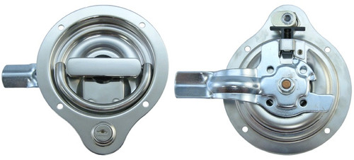 Flush, Single Point D-Ring Latch, 6-1/8 In. Dia., Key-Locking, Cam Style, Ss, Rh
