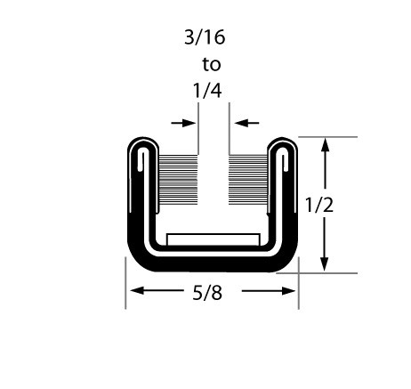 Cooper-Standard (StanPro) Unbeaded Channel With Steel Core 10g1, Flexible, Pile Lining, Cloth-Covered, For 3/16 In. To 1/4 In., 17/32 In. H X 5/8 In. W X 108 In. L AS 75000074 |Austin Hardware