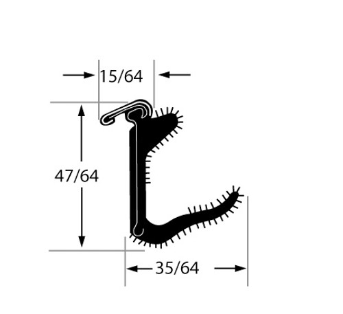 Weatherstrip With Stainless Steel Bead Ymr13x, Rigid, Flocked Lining, Rubber-Covered, 15/64 In. W (top) X 35/64 In. W (bottom) X 47/64 In. H X 96 In. L