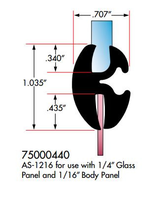 Cooper-Standard (StanPro) Self-Sealing Weatherstrip, As-1216 For Use With 1/4 In. Glass Panel And 1/16 In. Body Panel AS 1216 |Austin Hardware