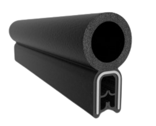 Push-On Trim Seal, Dual Durometer Sponge And Solid Rubber, Flexible Wire Core, For .090 In. To .120 In. Flange Thickness, Section No. Rs-129 (25 Ft. Coil)