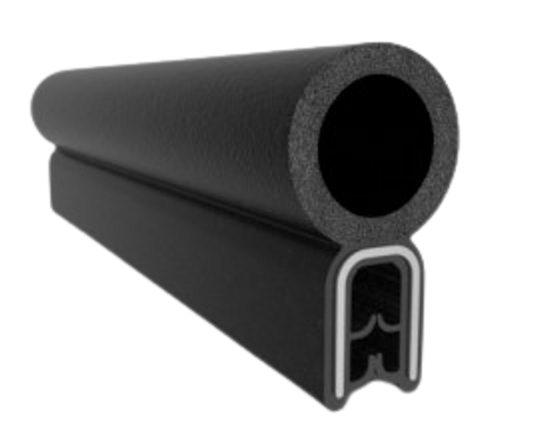 Push-On Trim Seal, Dual Durometer Sponge And Solid Rubber, Flexible Wire Core, For .065 In. To .095 In. Flange Thickness, Section No. Rs-128 (25 Ft. Coil)