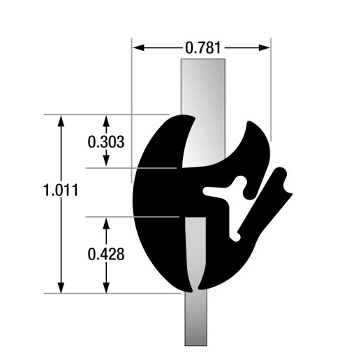 Self-Sealing Weatherstrip, As-987 For Use With 1/4 In. Glass Panel And 1/8 In. Body Panel - 1