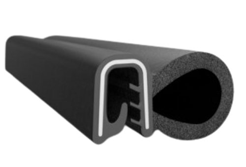 Push-On Trim Seal, Dual Durometer Sponge And Solid Rubber, Flexible Wire Core, For .040 In. To .070 In. Flange Thickness, Section No. Rs-130, Sold by the foot.