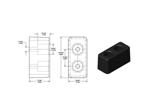 Rubber dock bumper 2-3/4 in. W x 6 in. L x 3 in. D