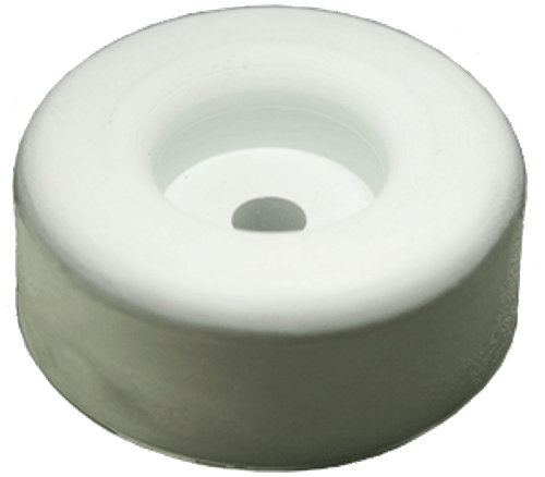 Rubber door bumper, white 2-1/2 in. Dia., 1 in. H, 3/8 in. Hole.