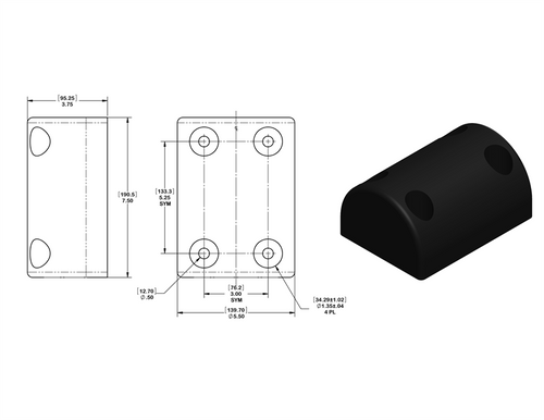 Rubber dock bumper, 7.5 in. L x 5.5 in. W x 3.5 in. D Rubber dock bumper, 7.5 in. L x 5.5 in. W x 3.5 in. D