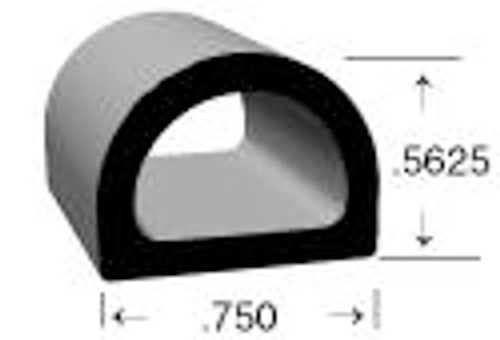 D-Shaped, With Adhesive, Epdm Rubber, 3/4 In. W X 9/16 In. H
