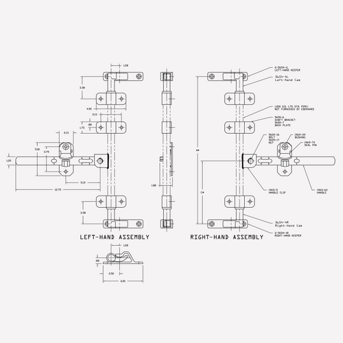 Cam-type door lock with narrow keepers, 1 1/4 in. W, designed for 3/4 in. standard pipe, can be installed on flush to 3/4 in. offset doors, furnished less pipe