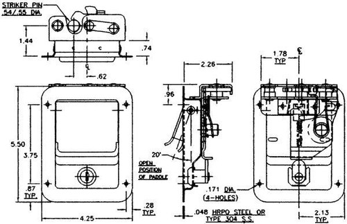 Rotary Paddle Latch, Key-Locking, 5-1/2 In. L X 4-1/4 In. W, Standard Mtg. Holes, Positive Latching, 2-Stage Rotary, Ss