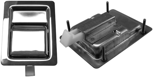 Eberhard Paddle Handle Latch, Single-Point Engagement, Non-Locking, 5-1/2 In. L X 4-1/4 In. W, Special 45 Nylon Slide Bolt With Light 8 Lb. Spring, (4) Mtg. Studs 10-24 Thread X 1-1/8 In. L, Ss EMC 60-4903 SS |Austin Hardware