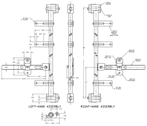 Eberhard Two-point bar lock with stamped steel keepers, offset rod guides, pipe not included EMC 7502 ZN |Austin Hardware