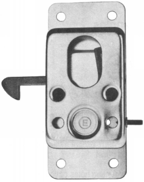 Eberhard Sliding door latch for bulkhead doors, ideally suited for internal partition doors in vans, latch can be disengaged even when locked from the outside. The hook is composed of non corrosive manganese bronze, left hand and zinc plated EMC 5698-A ZN LH |Austin Hardware