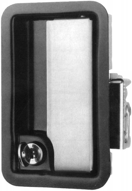 Recessed Rotary Paddle Latch,Key-Locking, Automotive Style; Paddle Is Of 300 Series Stainless Steel With Brushed Finish; Receptacle Is Zinc Plated With Black Powder Top-Coat