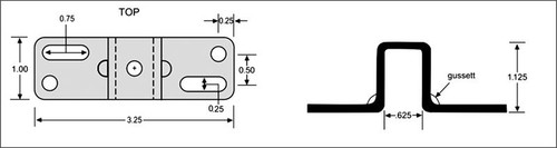 Mounting Bracket for Gas Springs, Hat Bracket style with short 10mm ball stud, 1.61 in. from mounting surface to center line of ball stud, bright Zinc finish