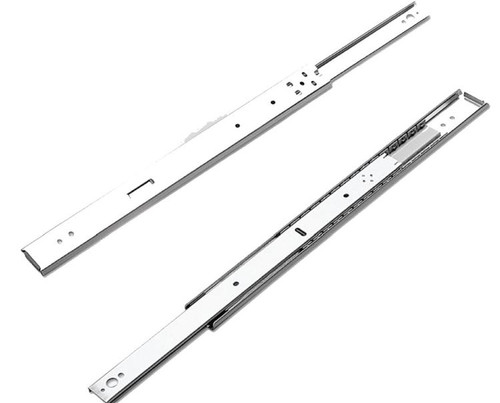 Light duty drawer slides (up to 100 lbs.), side mount with self-closing feature, side clearance: 1/2 in. plus 1/32 in. minus 0 in. each side, height: 1 13/16 in., 16 in., 32mm hole pattern with direct access mounting