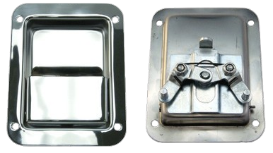 Stainless Steel Paddle Latch, 5-1/2 In. Long X 4-1/4 In. Wide, Non-Locking, Flat Tray. Two Point Engagement. Four 17/64 In. Mounting Holes On 4-1/8 In. X 3-5/8 In. Centers PAD-M-21DR-50-SS |Austin Hardware