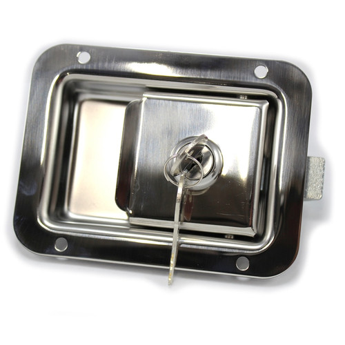 Paddle Handle, Single Point, Key-Locking, 4 3/4 In. L X 3 3/4 In. W, 30 All-Steel Bolt, (4) 3/16 In. Mtg. Holes On 3 In. X 3 3/16 In. Centers, Stainless Steel, Keyed Ch508