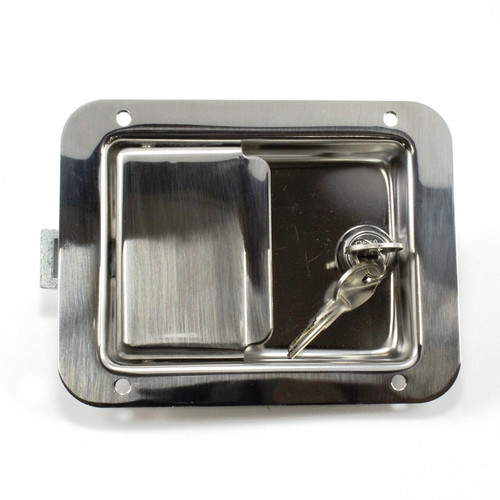 Stainless Steel Paddle Latch, 5-1/2 In. L X 4-1/4 In. W, Key Locking. Single Point Engagement. 30 All-Steel Bolt For Positive Slamming Action. Four 3/16 In. Mounting Holes On 3-3/4 In. X 3-11/16 In. Centers. Keyed 545. PAD-L3885-SS-545 |Austin Hardware