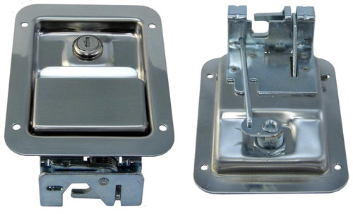 Stainless Steel Rotary Paddle Latch, 5-1/2 In. X 4-1/4 In..  Key Locking.  Four 3/16 In. Mounting Holes On 3-3/4 In. X 3-11/16 In. Centers.  This Paddle Latch Does Not Meet FMVSS 206 Safety Standards