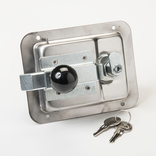 Paddle Handle Latch With Inside Release, Key-Locking Slam-Action Latch For Single-Point Engagement,  5-1/2 In. L X 4-1/4 In. W, (4) 11/64 In. Mtg. Holes On 3-11/16 In. X 3-3/4 In. Centers, Ss, Keyed Ch545