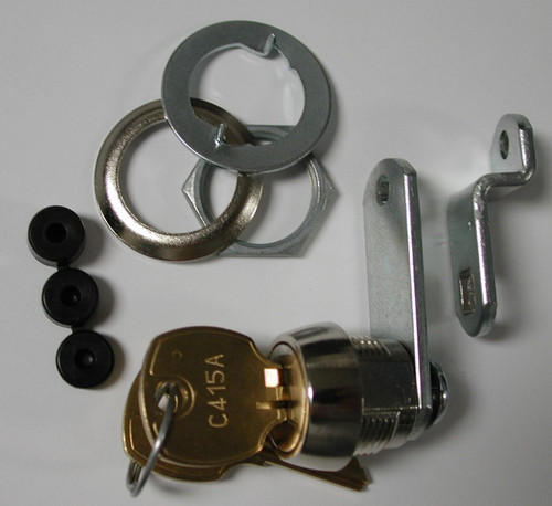Lock Cylinder Kit, Bright Nickel, Key Locking, Key can be Removed in Locked or Unlocked Position, Supplied with Two Keys, Trim Washer, Spur Washer, and 2 Cams, Length 7/16 in. NL C8051-14A C415A |Austin Hardware