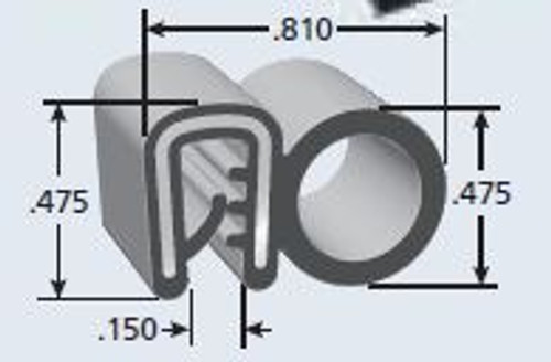 Co-Extruded Trim Seal, For.150 Edge Thickness, .475 Bulb, Bulb Location "A" 250 Feet Per Box.