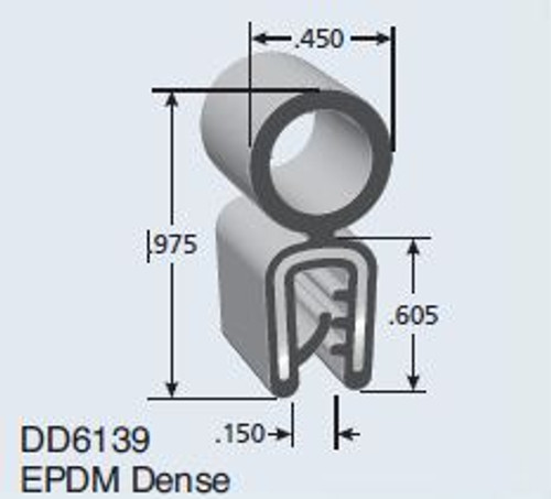 Co-Extruded Trim Seal, For.150 Edge Thickness, .450 Bulb, Bulb Location "C" 250 Feet Per Box.