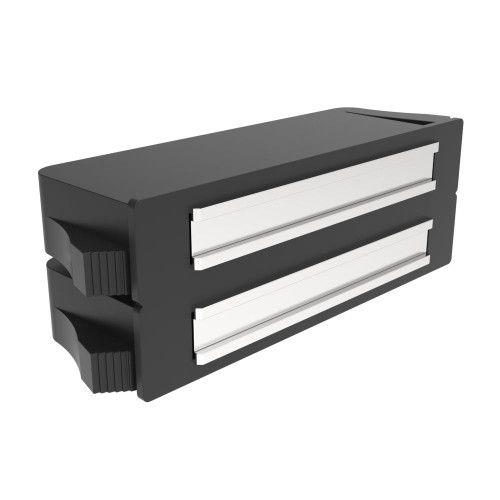 Southco Magnetic catch latch, snap-in installation, plastic, black, double magnet, 23 lbs. rated load, .02-.08 in. frame thickness