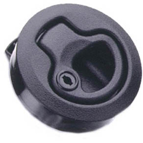 Flush pull latch, plastic, black, key locking, .98-1.02 in. grip range, .08-.28 panel thickness, medium