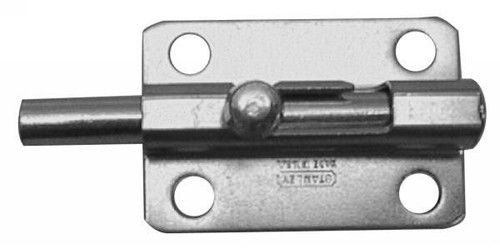 Spring Bolts, Heavy Square, Multi-Purpose Barrel Bolts for Average Weight Doors, ectc., Long Throw for Maximum Security, Reversible Strike engages at Either End of Bolt, Surface Strike Furnished; Bolt is 4 in. L x 5/16 in. Dia., Plate is 3-1/32 in. L