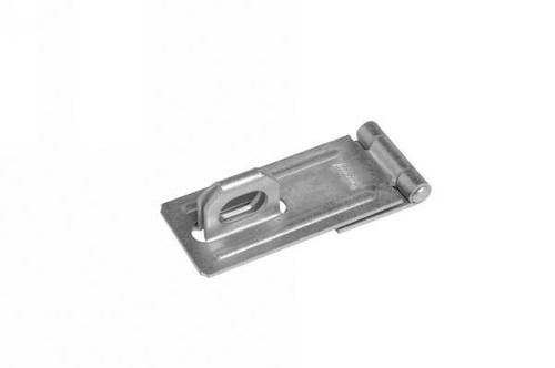 Safety Hasp, with Staple, Riveted Pin,  Length Closed 2-1/2 in., Pad Length 1-1/8 in., Joint Width 1 in., Hasp Gauge .067 in. Dia., Staple Size 1-1/8 in. x 1 in., Projection 19/32 in., ZN. Ideal for Lockers, etc
