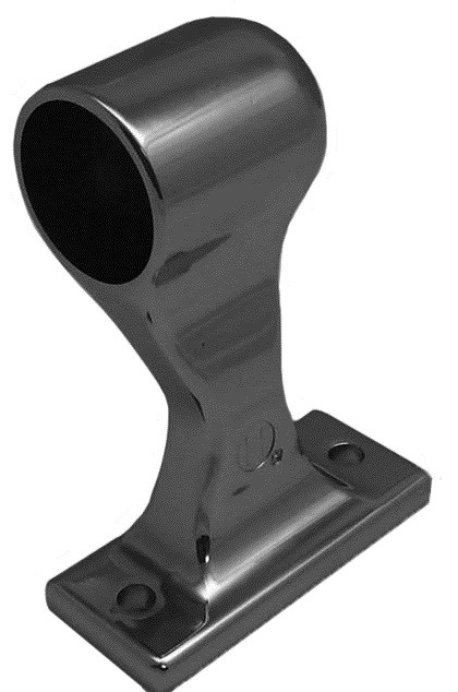 Hansen International End stanchion for 1 1/4 in. diameter aluminum slip-resistant hand rail, 18 offset, no set screw hole, chrome finish, slotted drain hole, (2) .265 in. diameter mtg. holes on 2 1/4 in. centers, left handed STT-20-116-18L HI |Austin Hardware