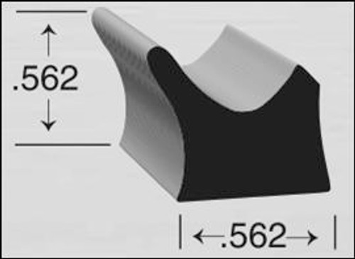 Rubber J-Shaped Gasket, Closed Cell Neoprene, Acrylic Base Adhesive, 9/16 In. W X 3/8 In. H Overall, Black