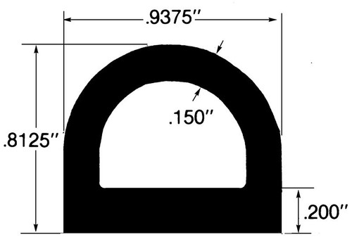 Rubber D-Shaped Gasket, Closed Cell Neoprene, Acrylic Base Adhesive, 15/16 in. W x 13/16 in. H per 50 ft. Roll, Black