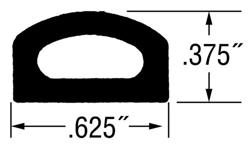 Rubber D-Shaped Gasket, Closed Cell Neoprene, Acrylic Base Pressure Sensitive Adhesive, 5/8 In. W X 3/8 In. H, Black