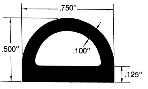 Rubber D-Shaped Gasket, Closed Cell Neoprene, Acrylic Base Adhesive, 3/4 In. W X 1/2 In. H, Black TB438 |Austin Hardware