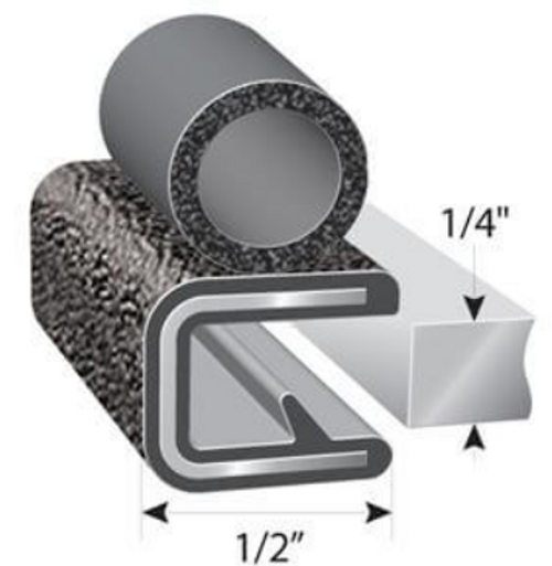 Trim Seal With 5/8 In. Dia. Bulb, Black Pebble, For 1/4 In. Edge Thickness, Aluminum Clips, Bulb Location "A", Sold by the foot.