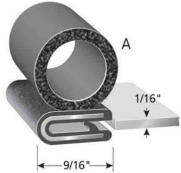 Trim-Lok Trim Seal With 5/8 In. Dia. Bulb, Black Pebble, For 1/16 In. Edge Thickness, Aluminum Clips, Bulb Location "A", Sold by the foot. TL 6100 B3 X 1/16-A |Austin Hardware