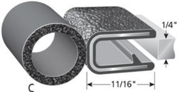 Trim-Lok Trim Seal With 5/8 In. Dia. Bulb, Black Pebble, For 1/4 In. Edge Thickness, Aluminum Clips, Bulb Location "C", Sold by the foot. TL 6375 B3 X 1/4-C |Austin Hardware