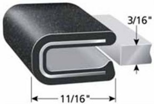 Rubber-Lok Edge Trim, Black, For 3/16 In. Edge Thickness, Steel Clips, Sold by the foot.