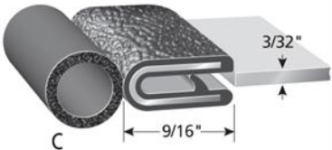 Trim-Lok Trim Seal With 3/8 In. Dia. Bulb, Black Pebble, For 3/32 In. Edge Thickness, Aluminum Clips, Bulb Location "C" TL 3100 B3 X 3/32-C |Austin Hardware